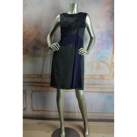 $2850 New PROENZA SCHOULER Black Charcoal Gray Blue Pleated Silk Dress 4 - Picture 4 of 7